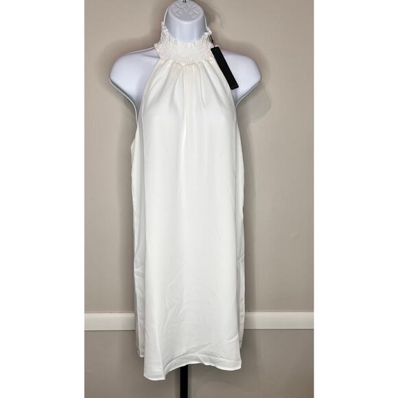 Krisa Sleeveless Smocked Turtleneck Mini A-Line Dress White Women's Size XS NWT - Picture 2 of 8